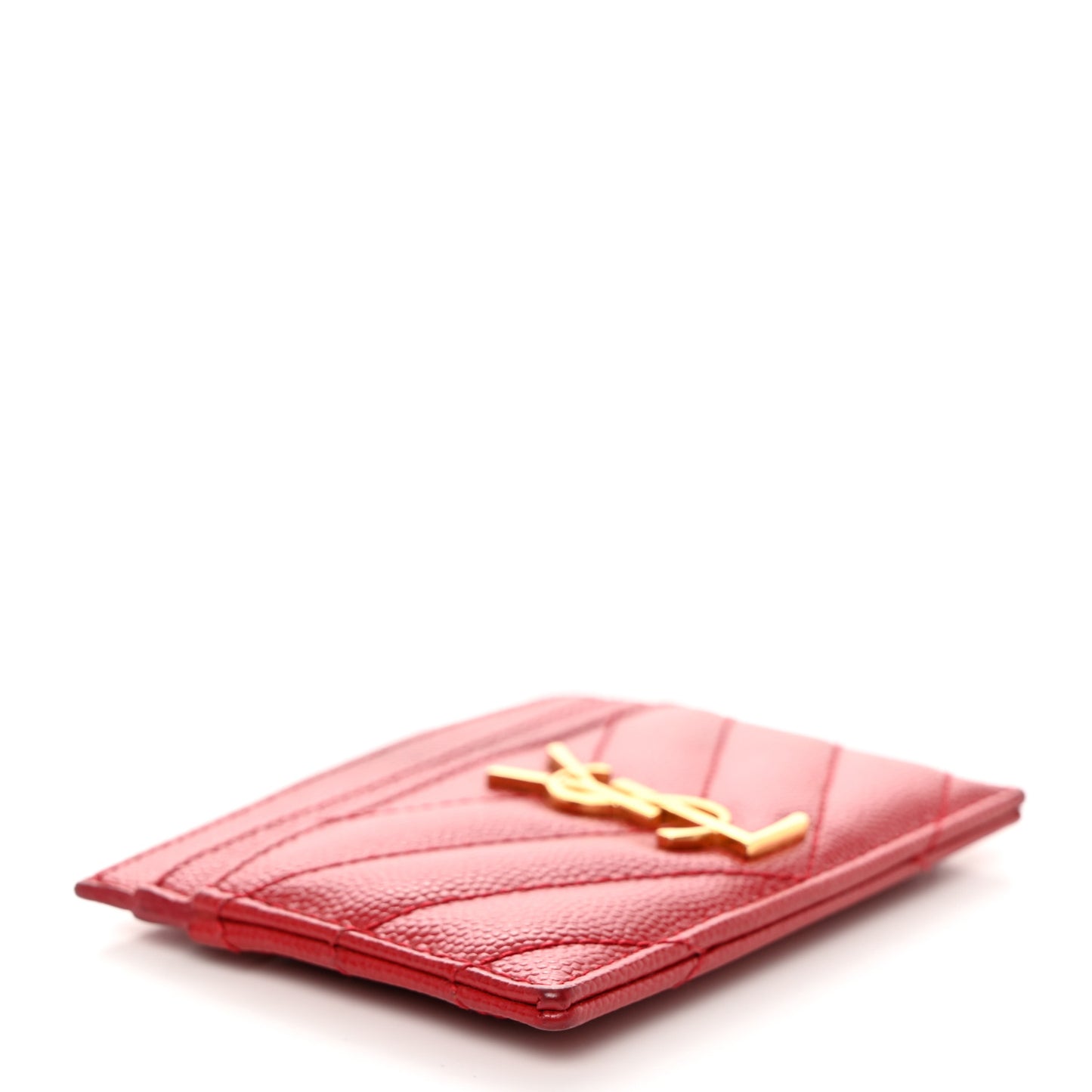 Grain De Poudre Matelasse Chevron Monogram Credit Card Case New Red