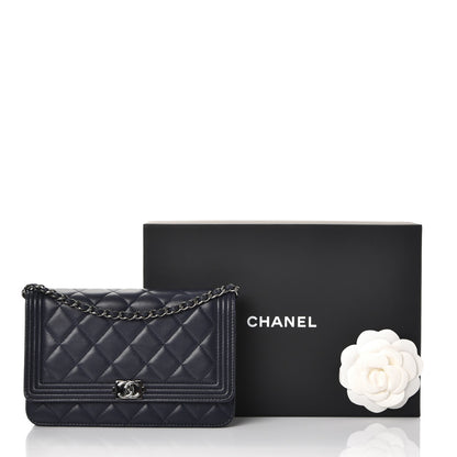 Chanel Lambskin Quilted Boy Wallet On Chain WOC Navy Blue 12 of 12