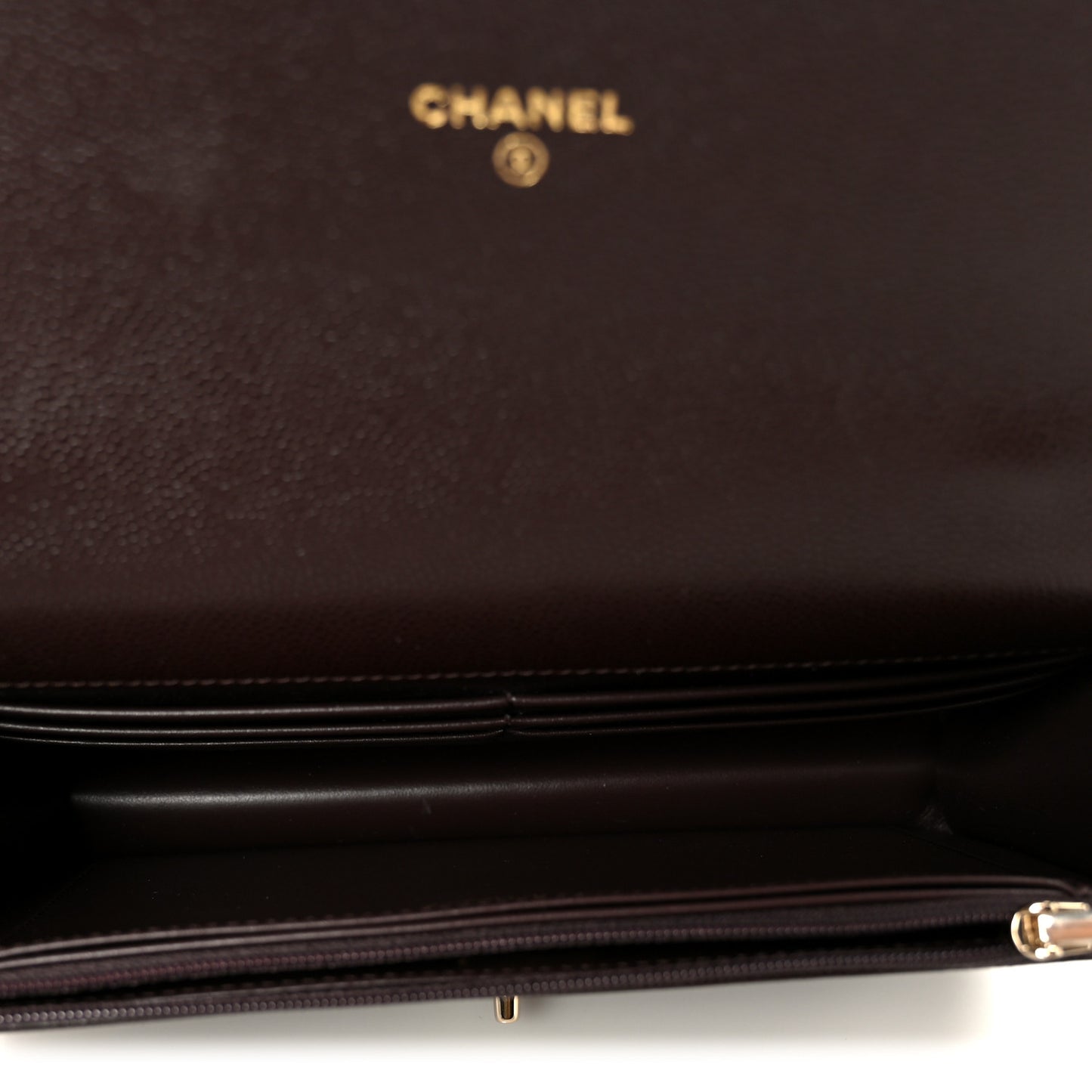 Shiny Caviar Quilted Turnlock Top Handle Wallet On Chain WOC Dark Brown