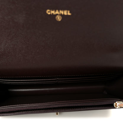 Chanel Shiny Caviar Quilted Turnlock Top Handle Wallet On Chain WOC Dark Brown 5 of 12