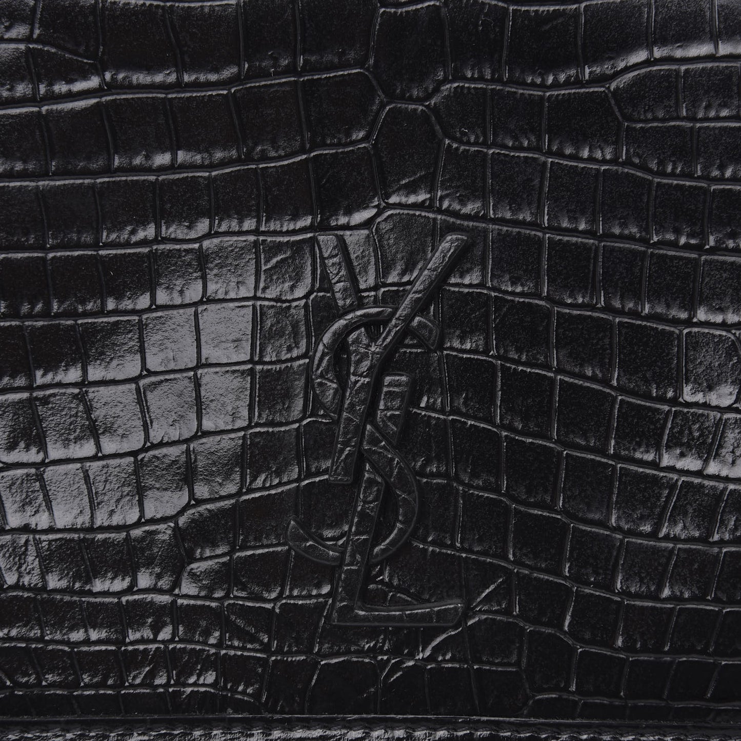 Crocodile Embossed Lambskin Matelasse Monogram Niki Chain Wallet Black