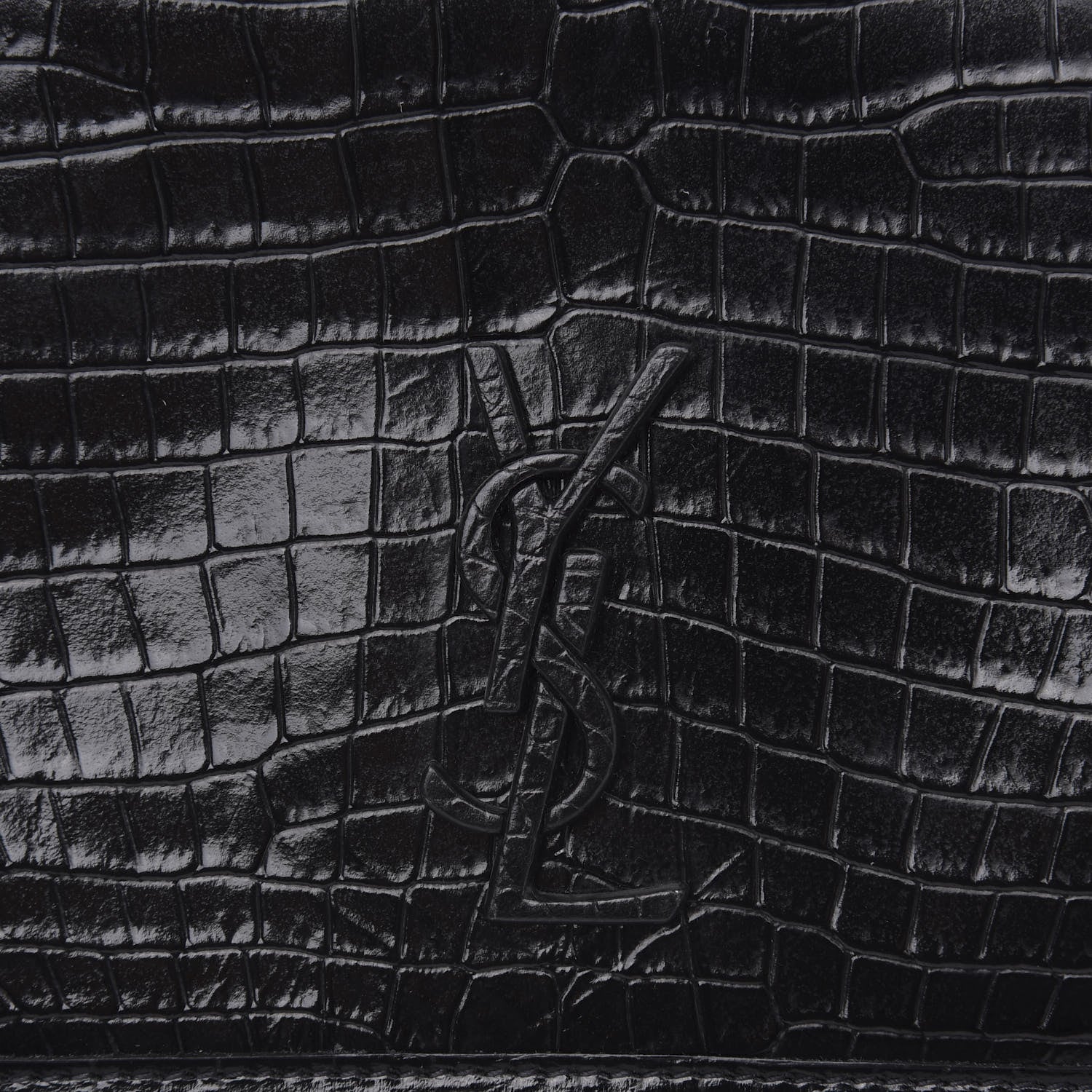 Saint Laurent Crocodile Embossed Lambskin Matelasse Monogram Niki Chain Wallet Black 9 of 9