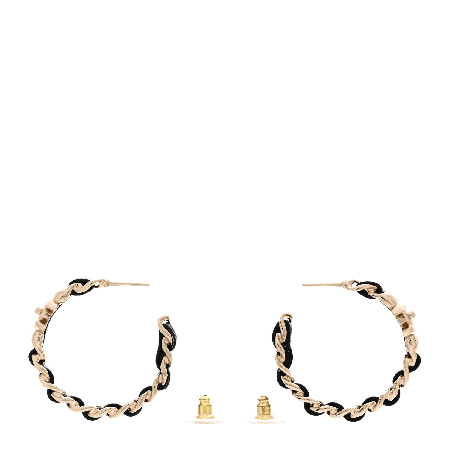 Chanel Metal Lambskin Quilted CC Turnlock Chain Hoop Earrings Gold Black 3 of 5