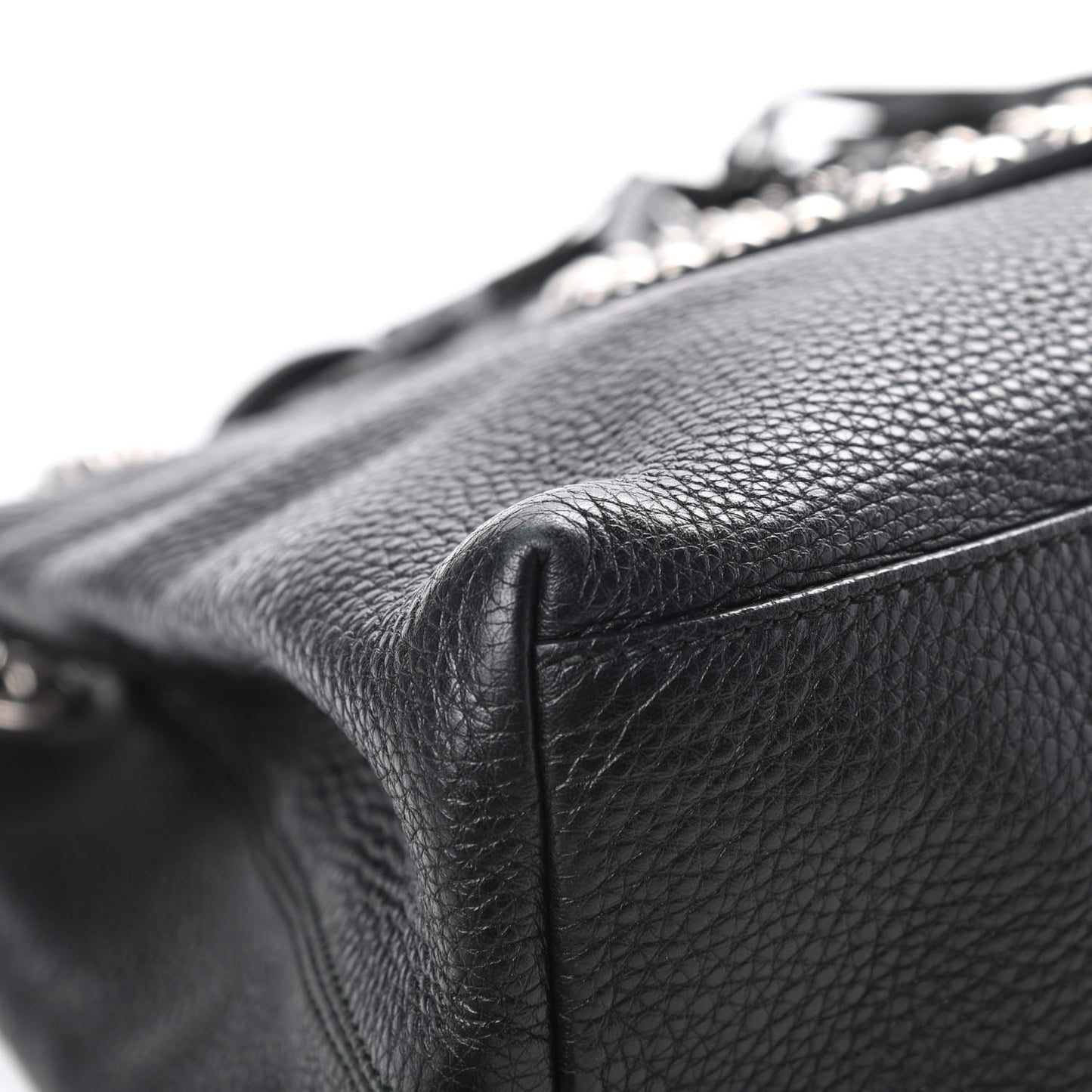 Pebbled Calfskin Studded Medium Soho Chain Shoulder Bag Black