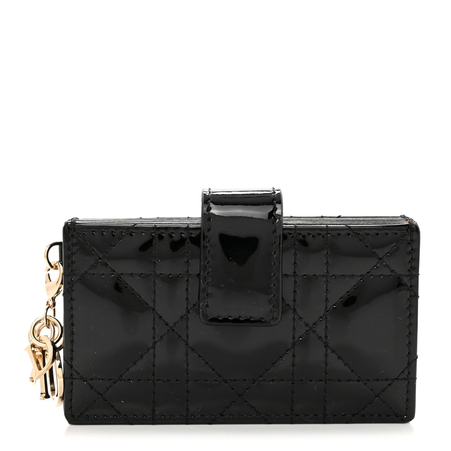 CHRISTIAN DIOR Patent Cannage Lady Dior 5-Gusset Card Holder Black