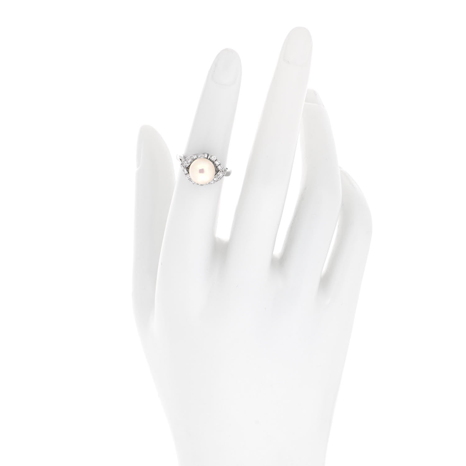 Mikimoto Platinum Diamond Akoya Pearl 8.5mm Cocktail Ring 49 5 2 of 5