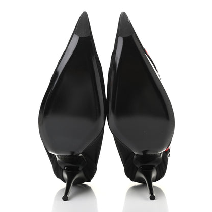 Balenciaga Jersey Crepe Political Campaign Logo Knife 115 Pointed Pumps 39.5 Black White Rouge 5 of 10