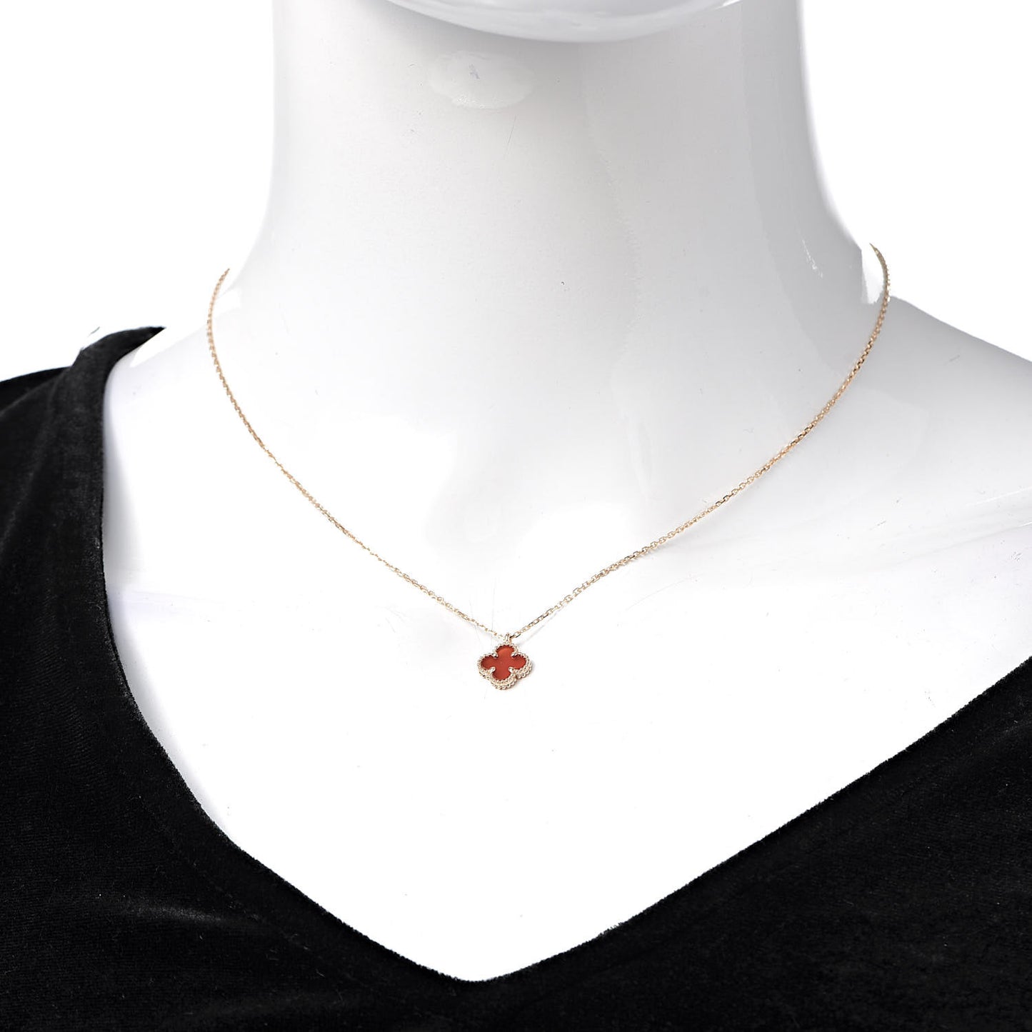 18K Rose Gold Carnelian Sweet Alhambra Pendant Necklace