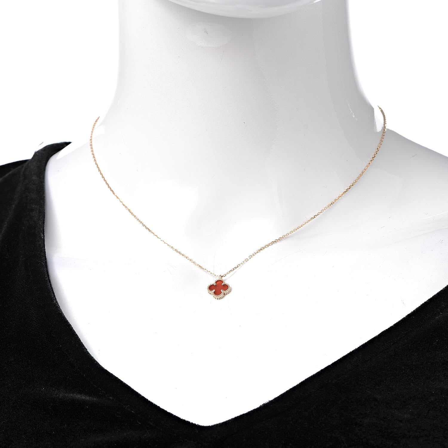 Van Cleef & Arpels 18K Rose Gold Carnelian Sweet Alhambra Pendant Necklace 2 of 7