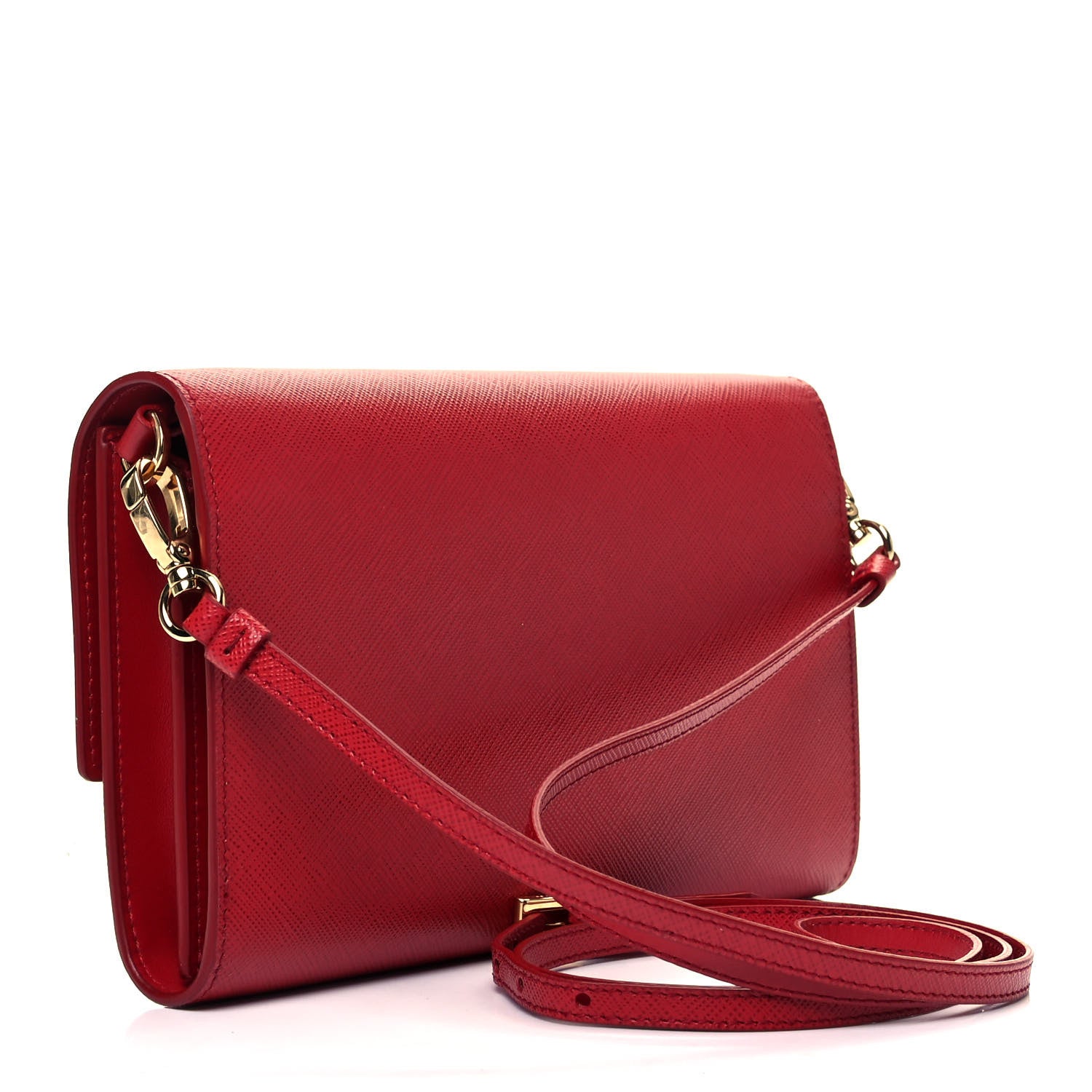 Prada Saffiano Wallet With Shoulder Strap Fuoco 2 of 7