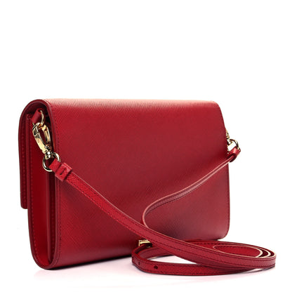 Prada Saffiano Wallet With Shoulder Strap Fuoco 2 of 7