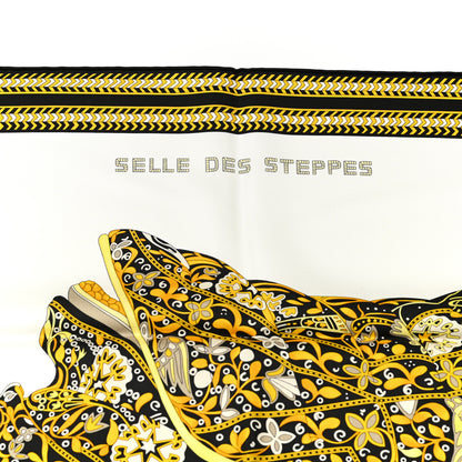 Hermes Silk Selle Des Steppes Scarf 90 White Or Black 5 of 6