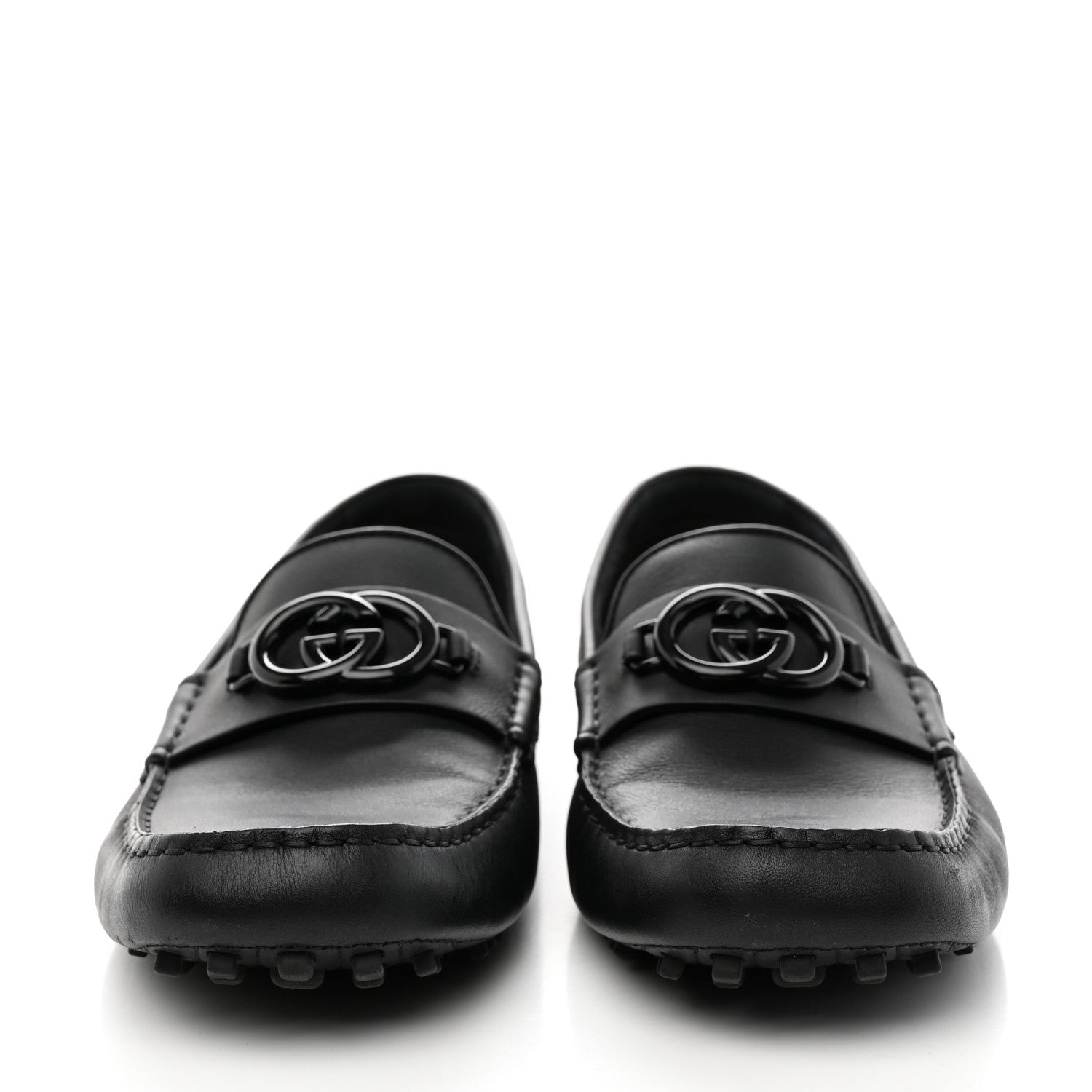 Gucci Soft Clove Calfskin Monochrome Mens Interlocking G Driver Loafers 10.5 Black 2 of 12
