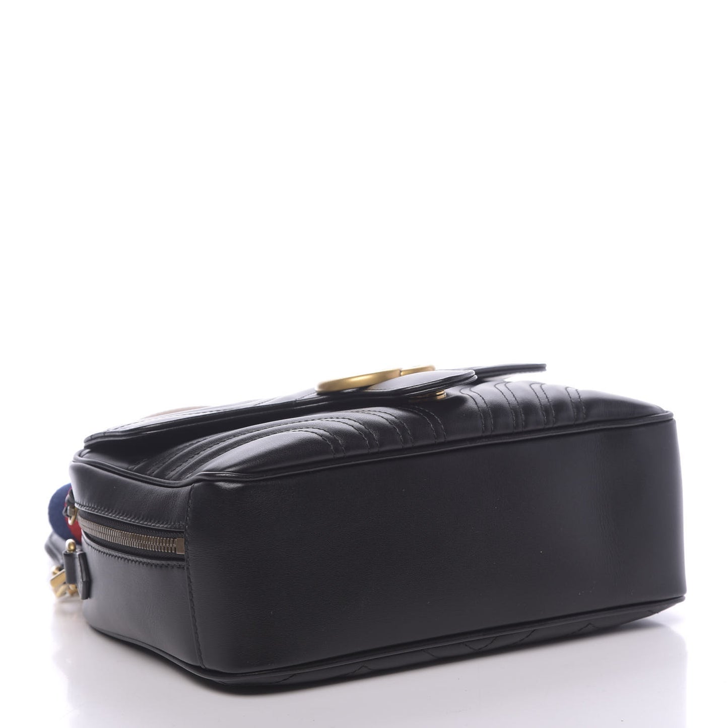 Calfskin Matelasse Sylvie Web Small GG Marmont Top Handle Shoulder Bag Black