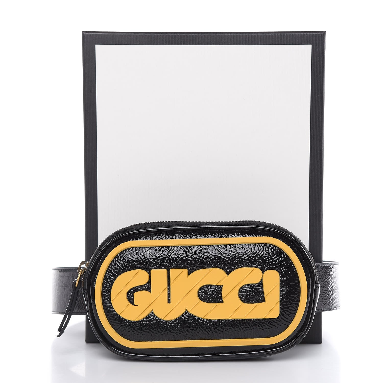 Gucci Patent Rubber Game Patch Logo Belt Bag 75 30 Black 11 of 11