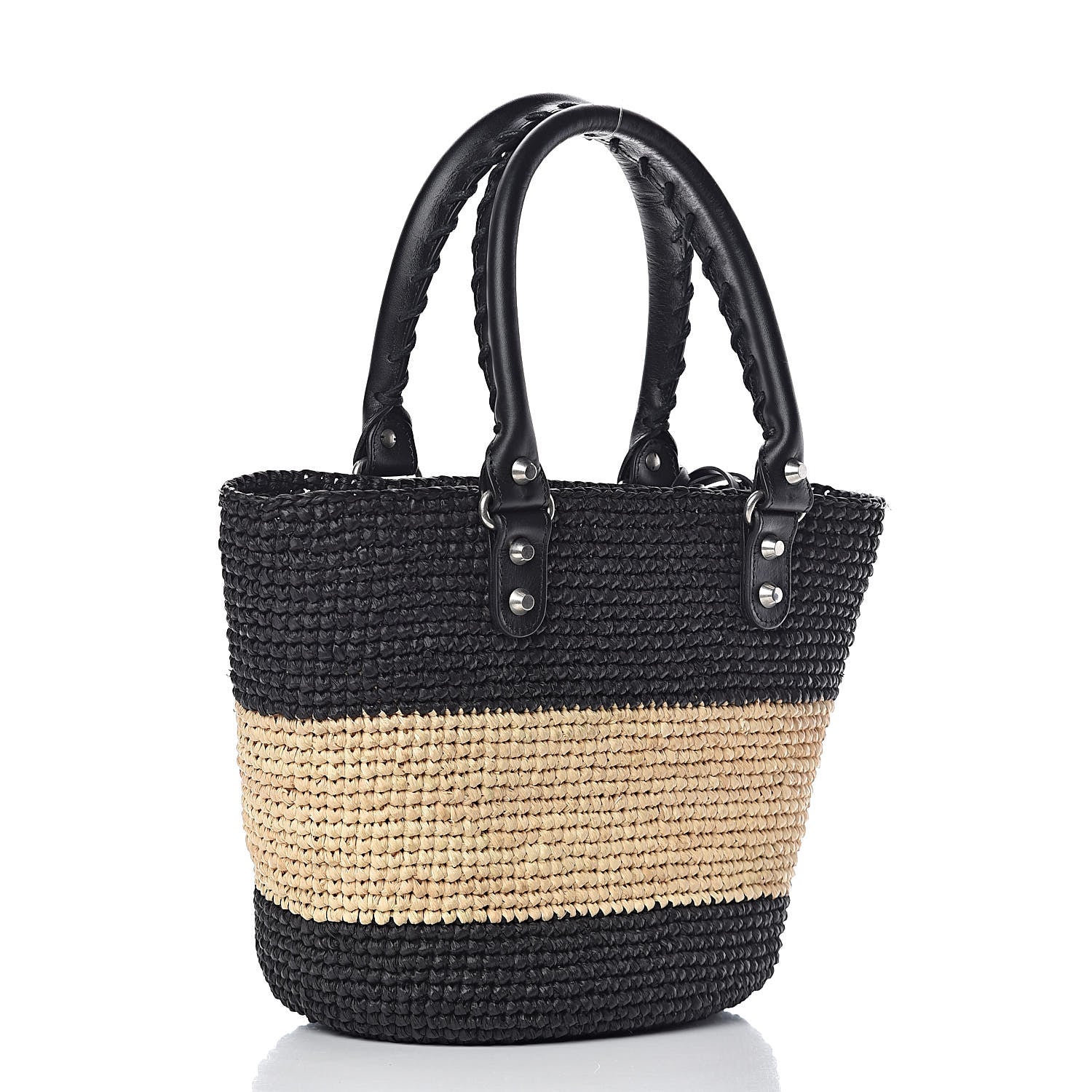 Balenciaga Raffia Bi-Color Panier Basket Tote Natural Black 3 of 10