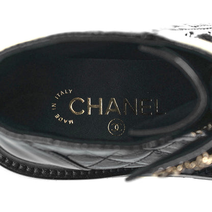 Chanel Shiny Calfskin Quilted Lace Up Combat Boots 36.5 Black 5 of 6