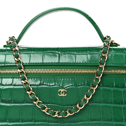 Chanel Calfskin Crocodile Embossed Crococo Top Handle Slim Vanity Case With Chain Green 8 of 11