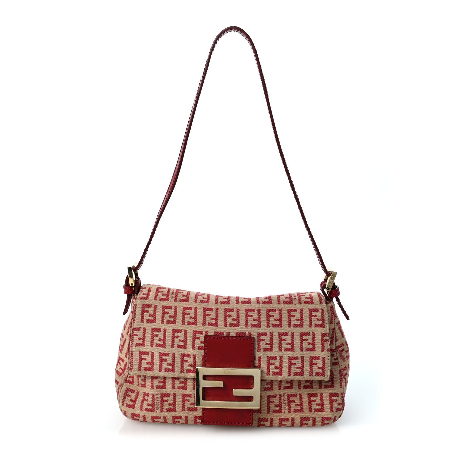 Fendi Zucchino Vitello Mini Mama Baguette Beige Rosso 1 of 10