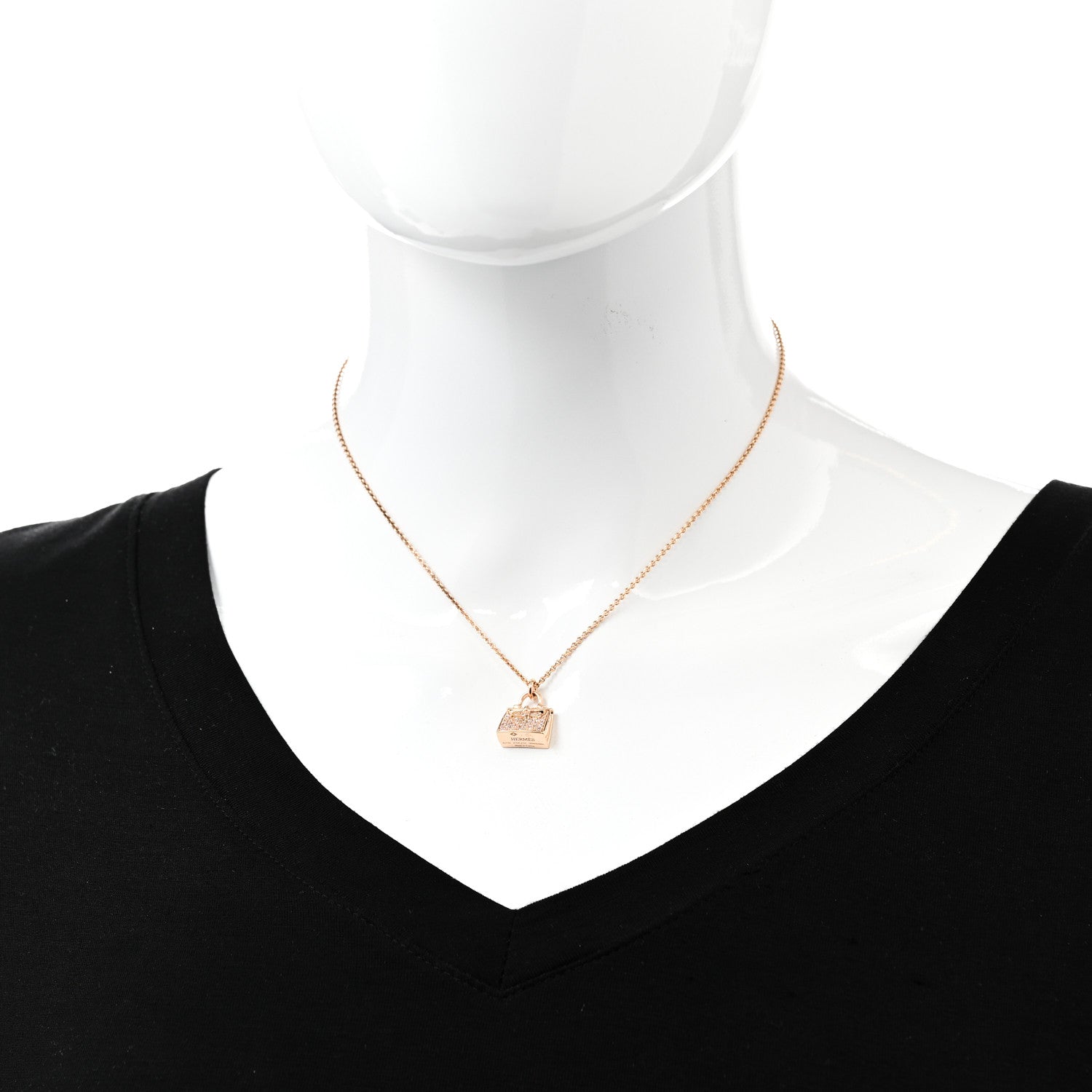 Hermes 18K Rose Gold Diamond Kelly Amulette Pendant Necklace 2 of 6