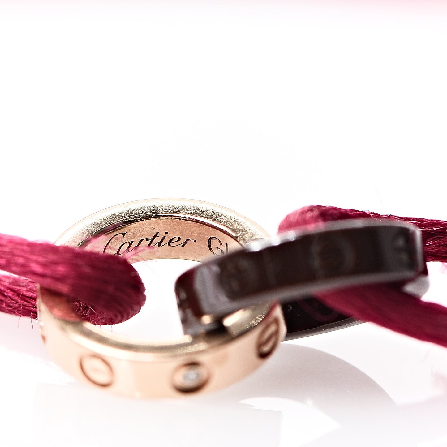 18K Pink Gold Ceramic 4 Diamond LOVE Cord Bracelet Magenta