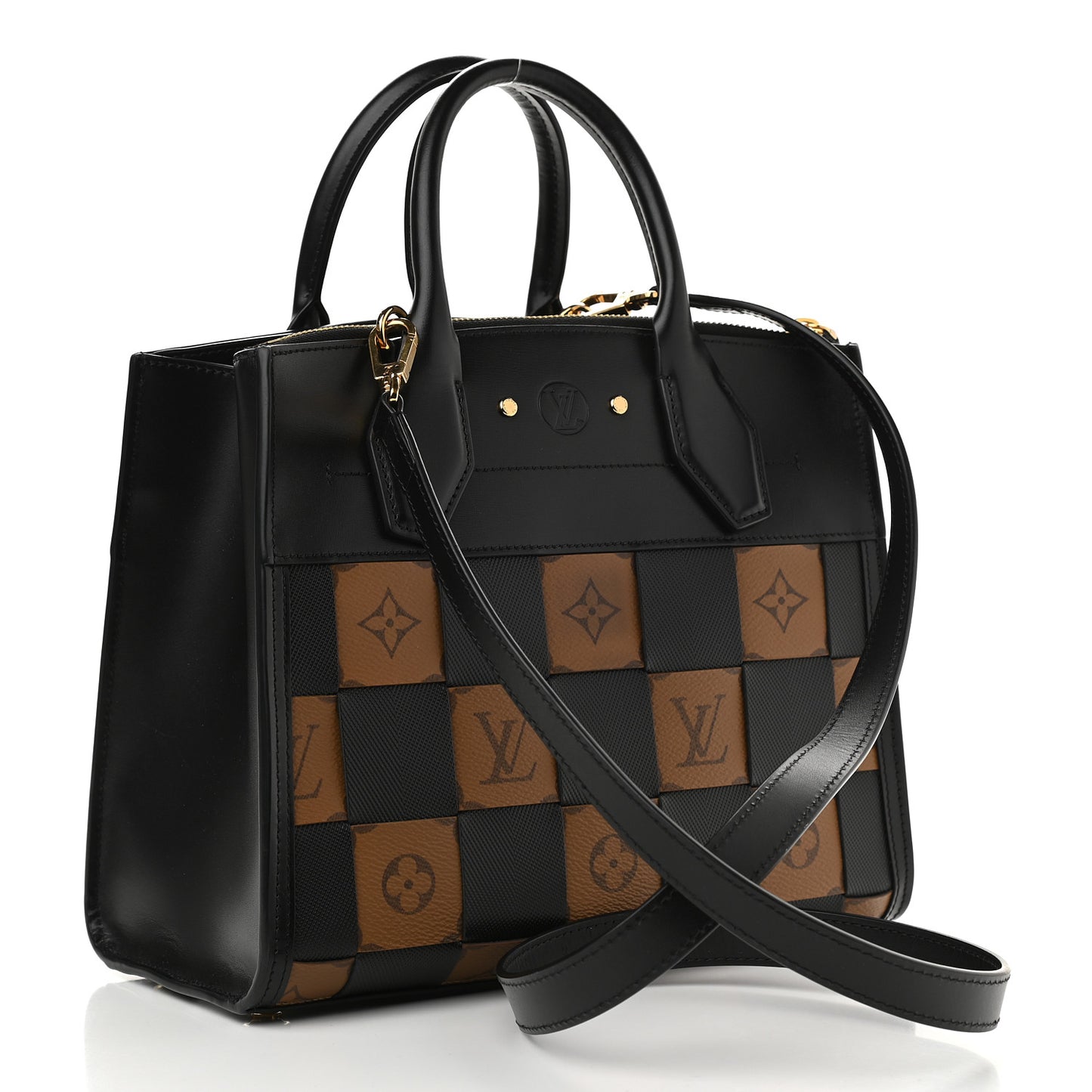 Calfskin Monogram Damier Tressage City Steamer PM Black
