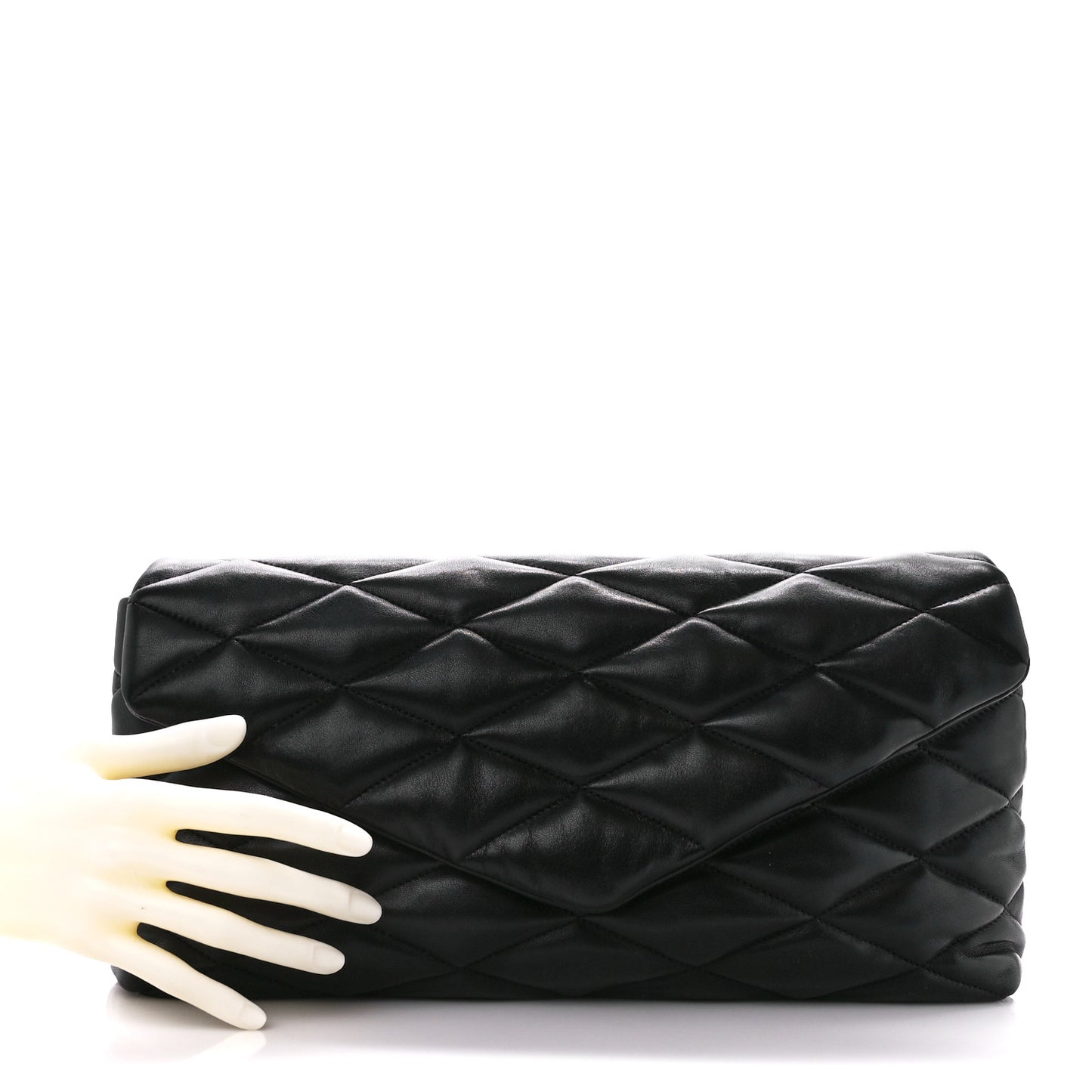 Lambskin Quilted Sade Puffer Envelope Clutch Black