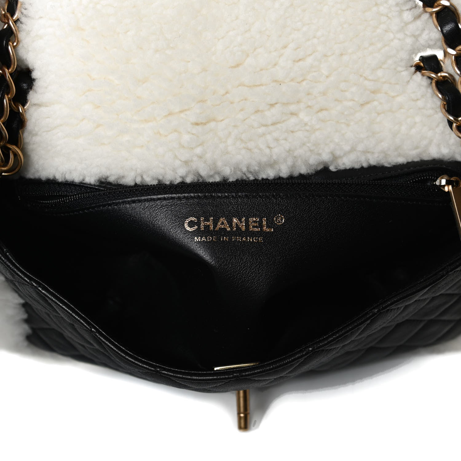 Chanel Lambskin Shearling Large CC Flap Bag Black White 6 of 14