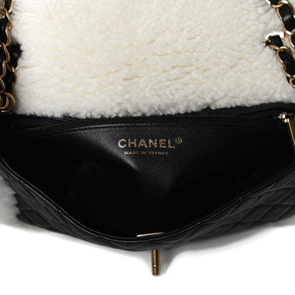 Chanel Lambskin Shearling Large CC Flap Bag Black White 6 of 14