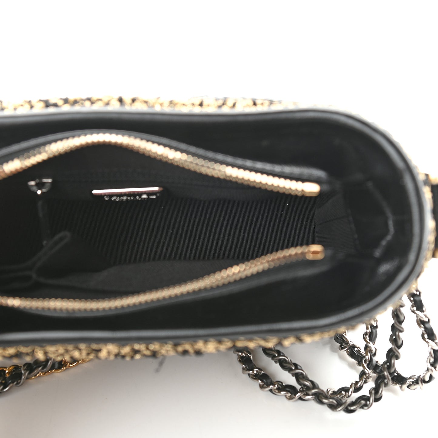 Tweed Calfskin Quilted Small Gabrielle Hobo Black Gold