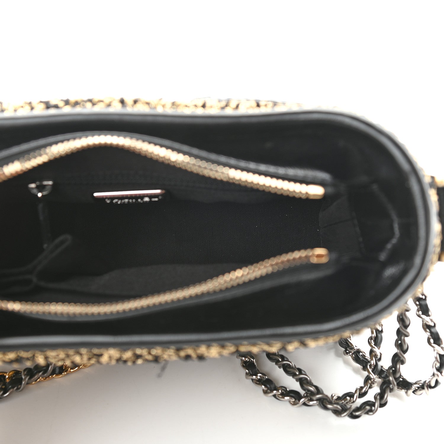 Chanel Tweed Calfskin Quilted Small Gabrielle Hobo Black Gold 7 of 9