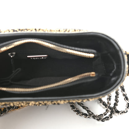 Chanel Tweed Calfskin Quilted Small Gabrielle Hobo Black Gold 7 of 9