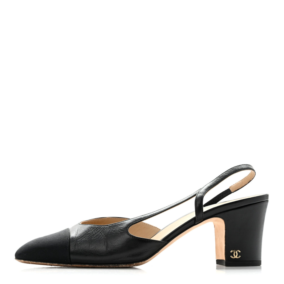 Goatskin Grosgrain Cap Toe CC Slingback Pumps 39.5 Black