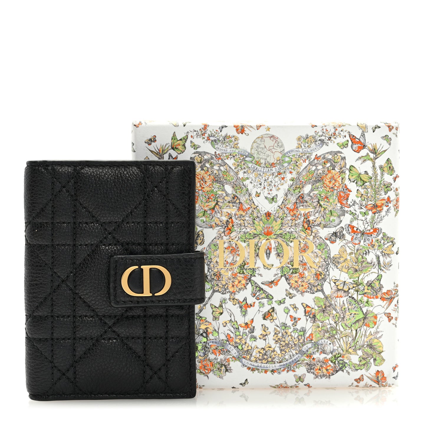 Supple Calfskin Cannage Caro Dandelion Card Holder Black