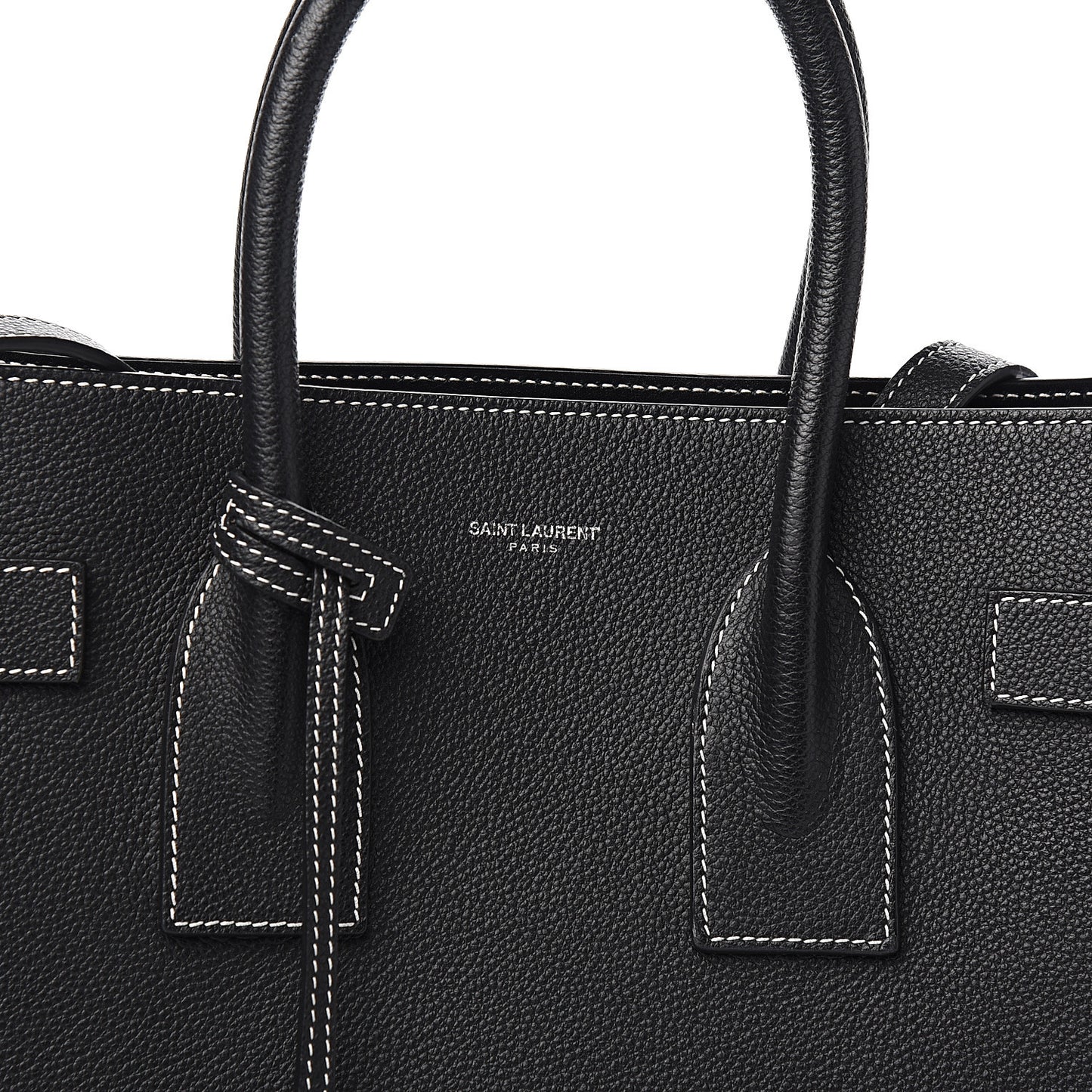 Grained Calfskin Topstitch Small Sac De Jour Black Porcelain