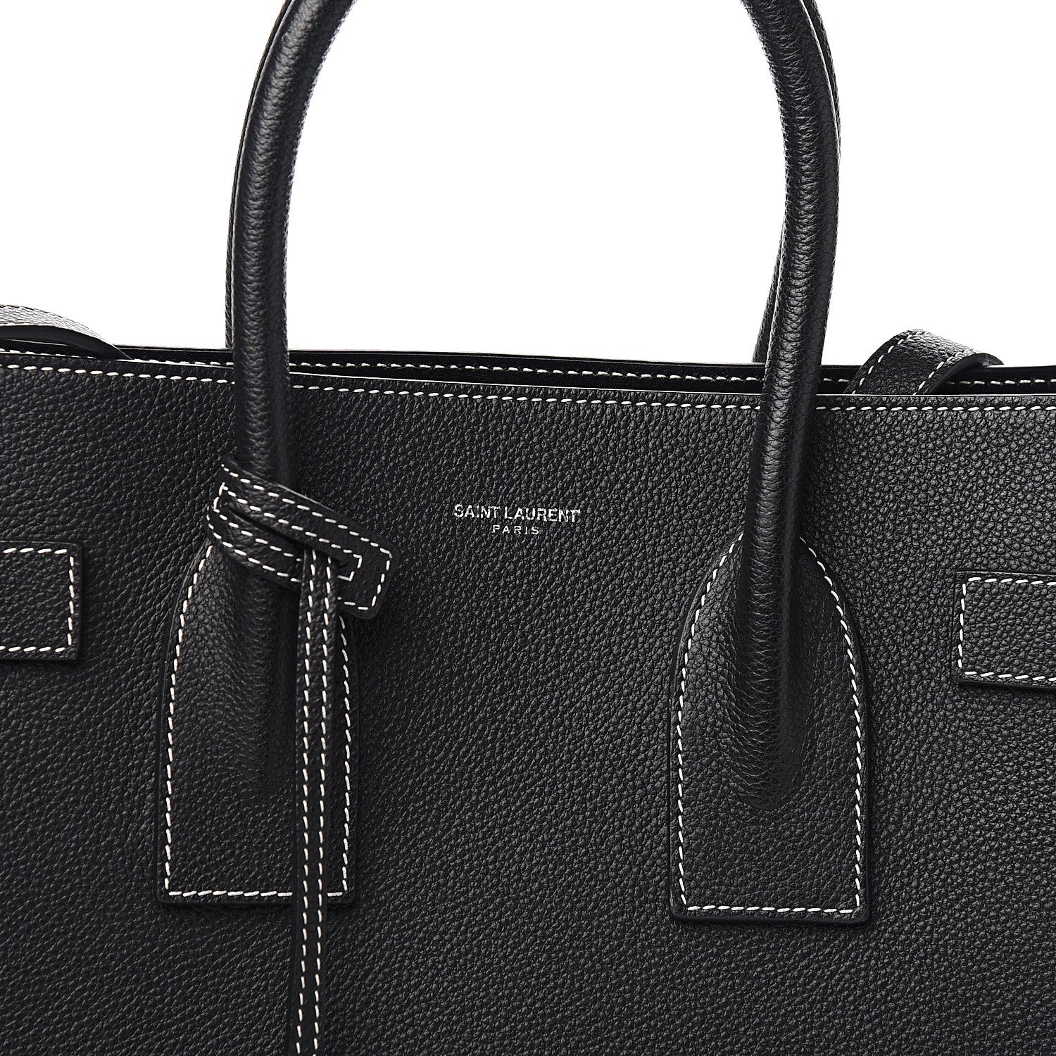 Saint Laurent Grained Calfskin Topstitch Small Sac De Jour Black Porcelain 8 of 8