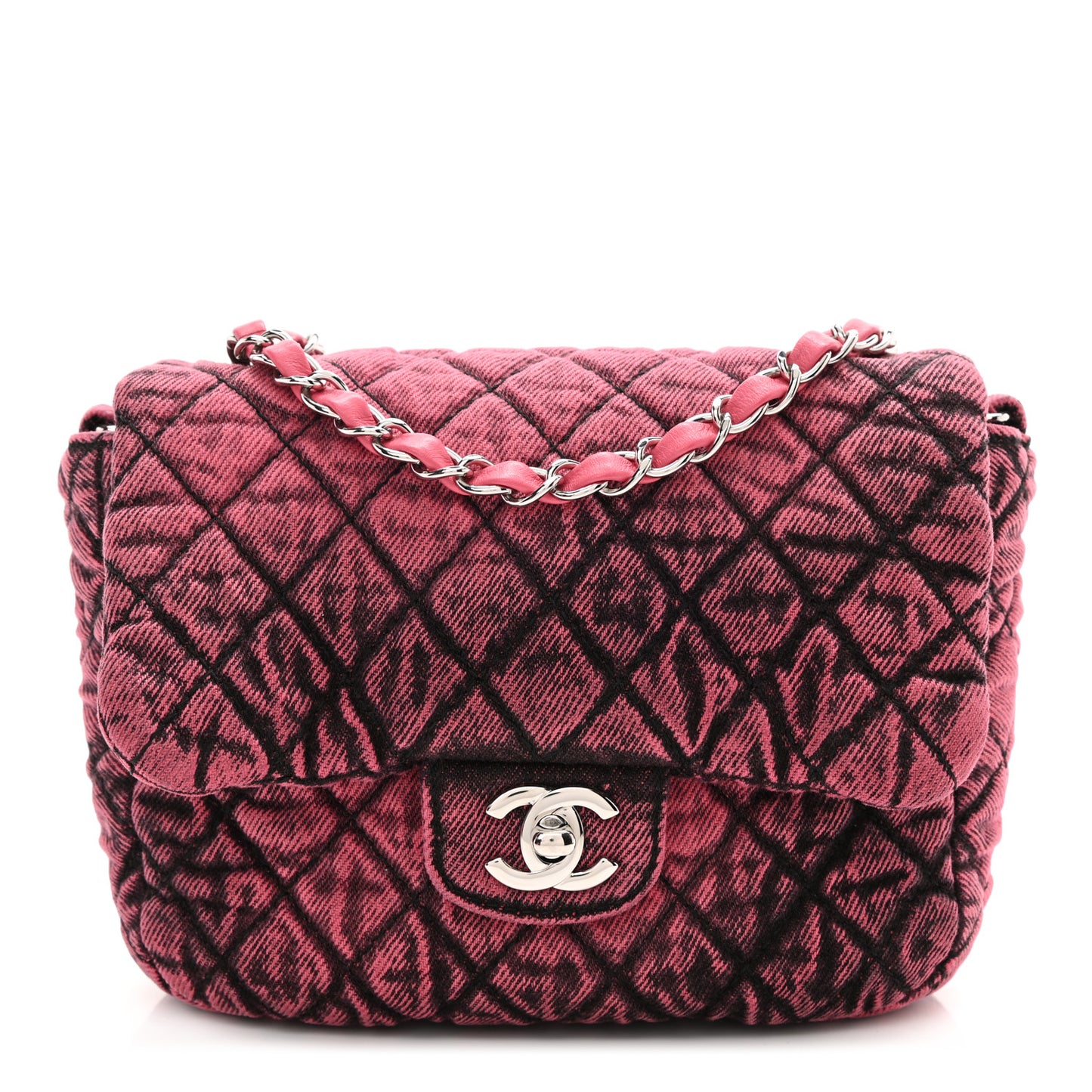Washed Denim Quilted Small Denimpression Flap Red Black