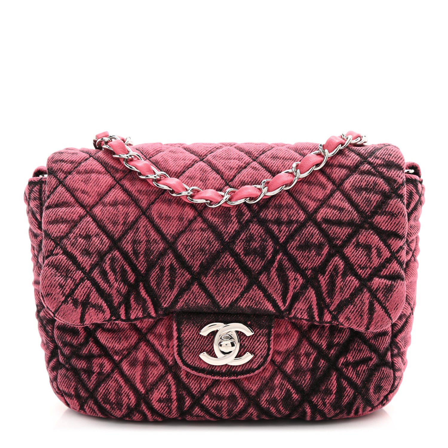 Chanel Washed Denim Quilted Small Denimpression Flap Red Black 1 of 8