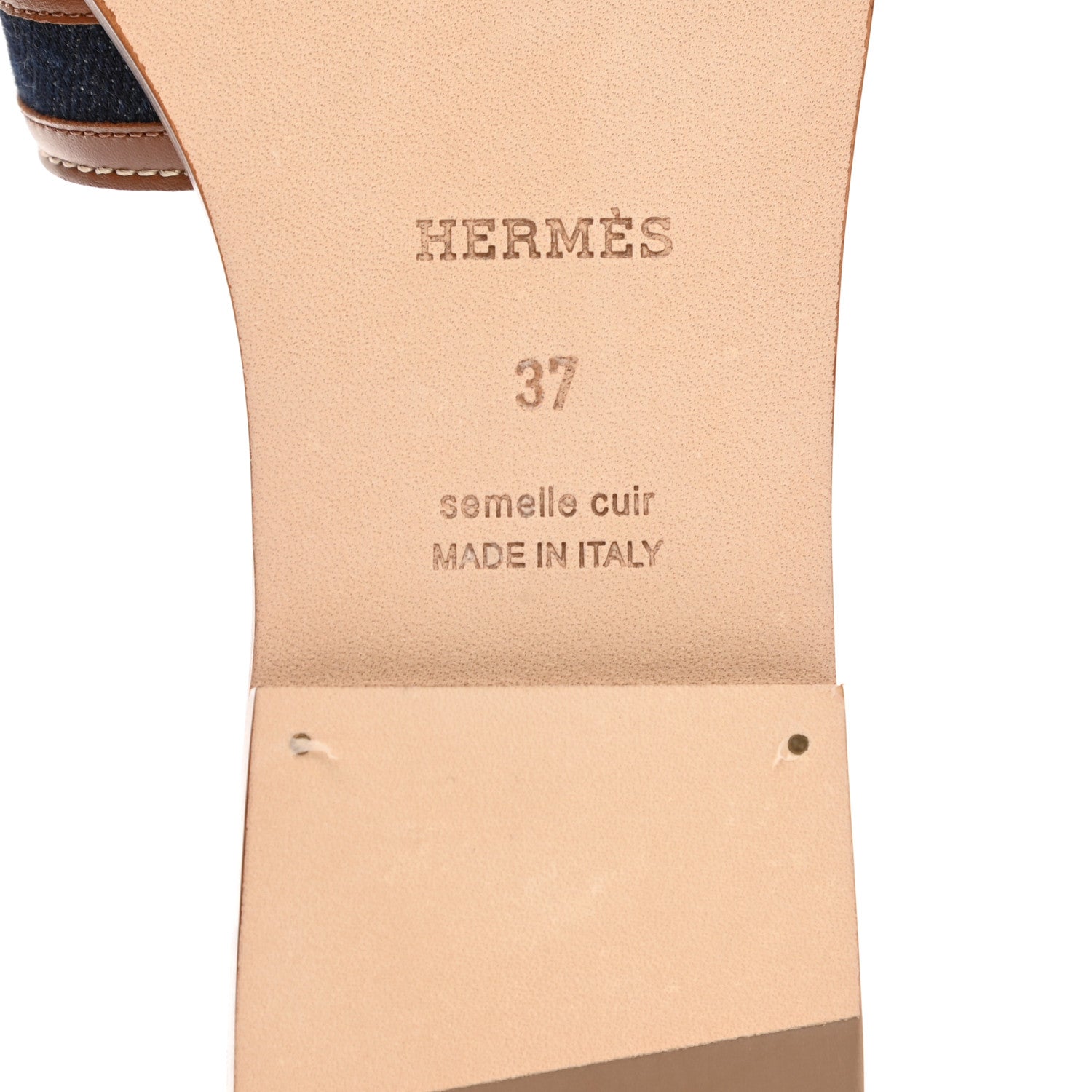 Hermes Calfskin Denim Oran Sandals 37 Bleu Brut Gold 6 of 9