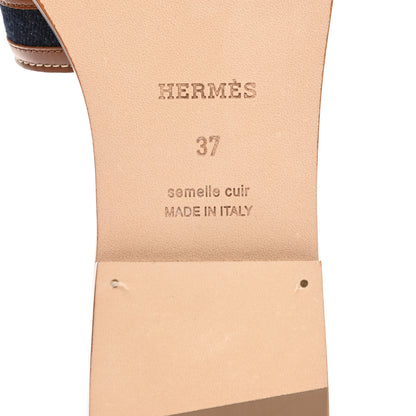 Hermes Calfskin Denim Oran Sandals 37 Bleu Brut Gold 6 of 9