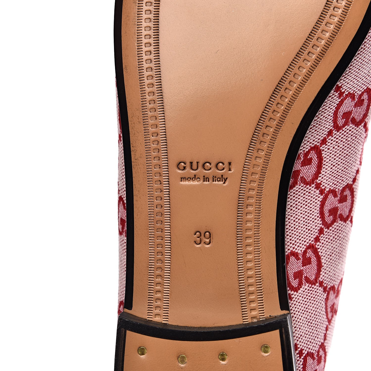 Gucci Canvas GG Monogram Horsebit Womens Jordaan Loafers 39 Gardenia Hibiscus Red 8 of 9