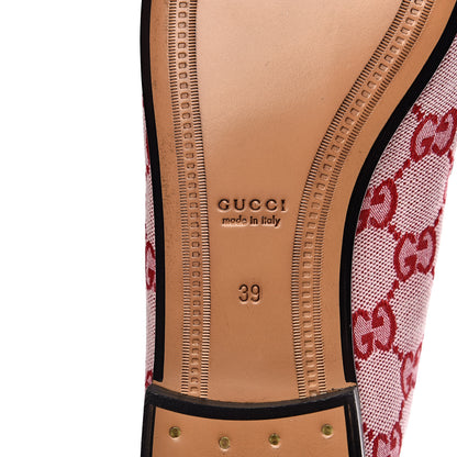 Gucci Canvas GG Monogram Horsebit Womens Jordaan Loafers 39 Gardenia Hibiscus Red 8 of 9