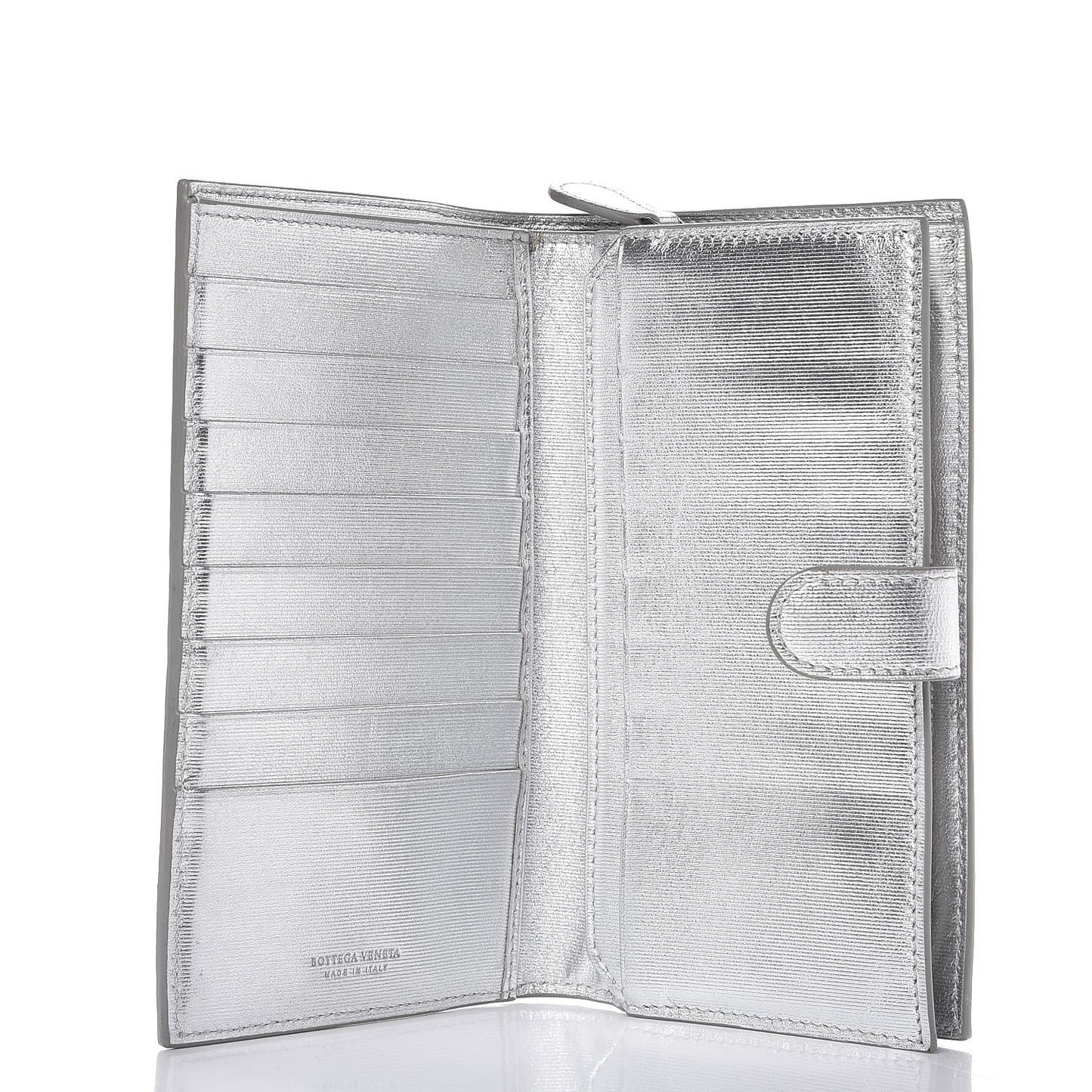 Metallic Grosgrain Intrecciato Continental Wallet Silver