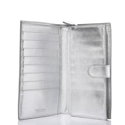 Bottega Veneta Metallic Grosgrain Intrecciato Continental Wallet Silver 6 of 8