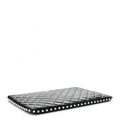 Chanel Calfskin Quilted Pearl Large Cosmetic Case Black 4 of 7