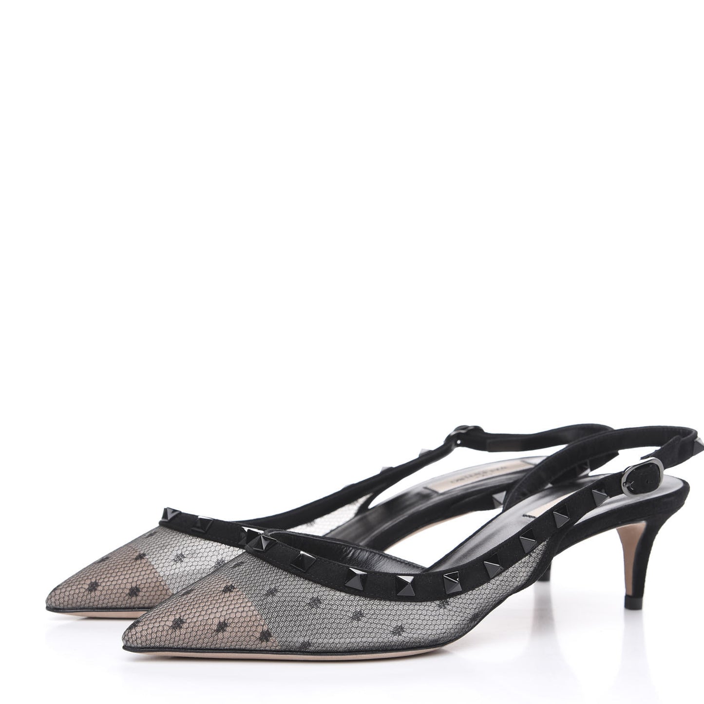 Mesh Point d'Esprit Rockstud Half D'Orsay Slingback 50mm Pumps 39 Black