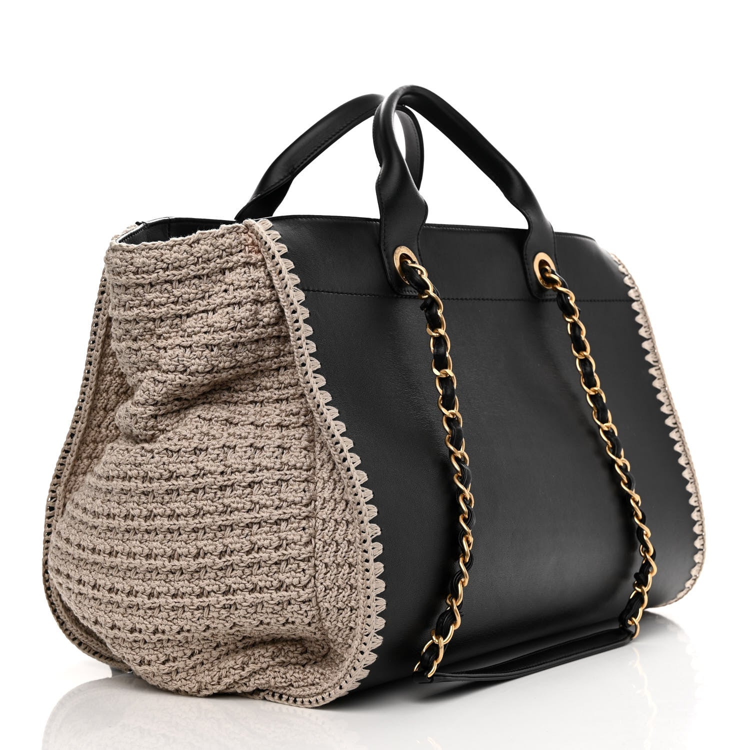Chanel Calfskin Knit Medium Deauville Tote Black Beige 3 of 11