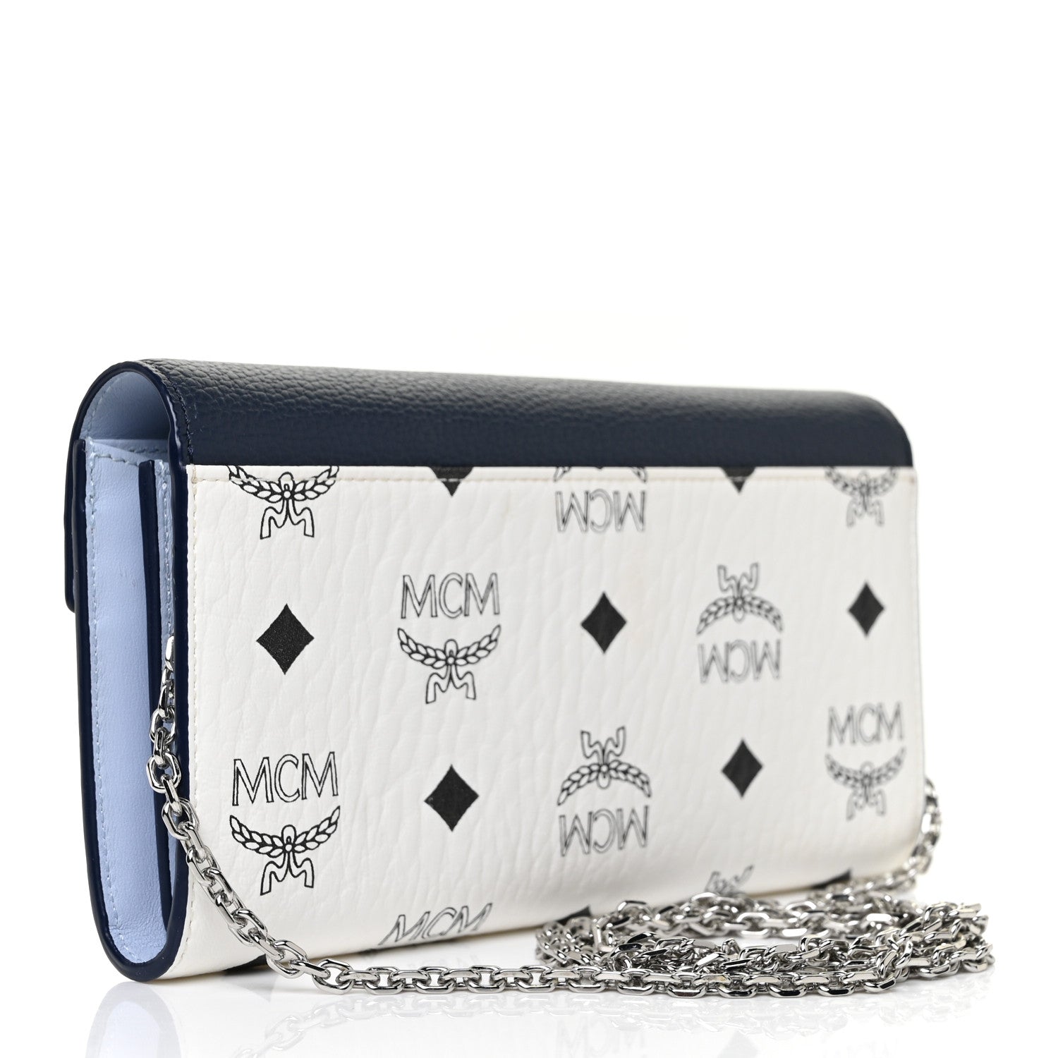 MCM Calfskin Visetos Monogram Millie Color Block Crossbody Bag White Mood Indigo 3 of 10