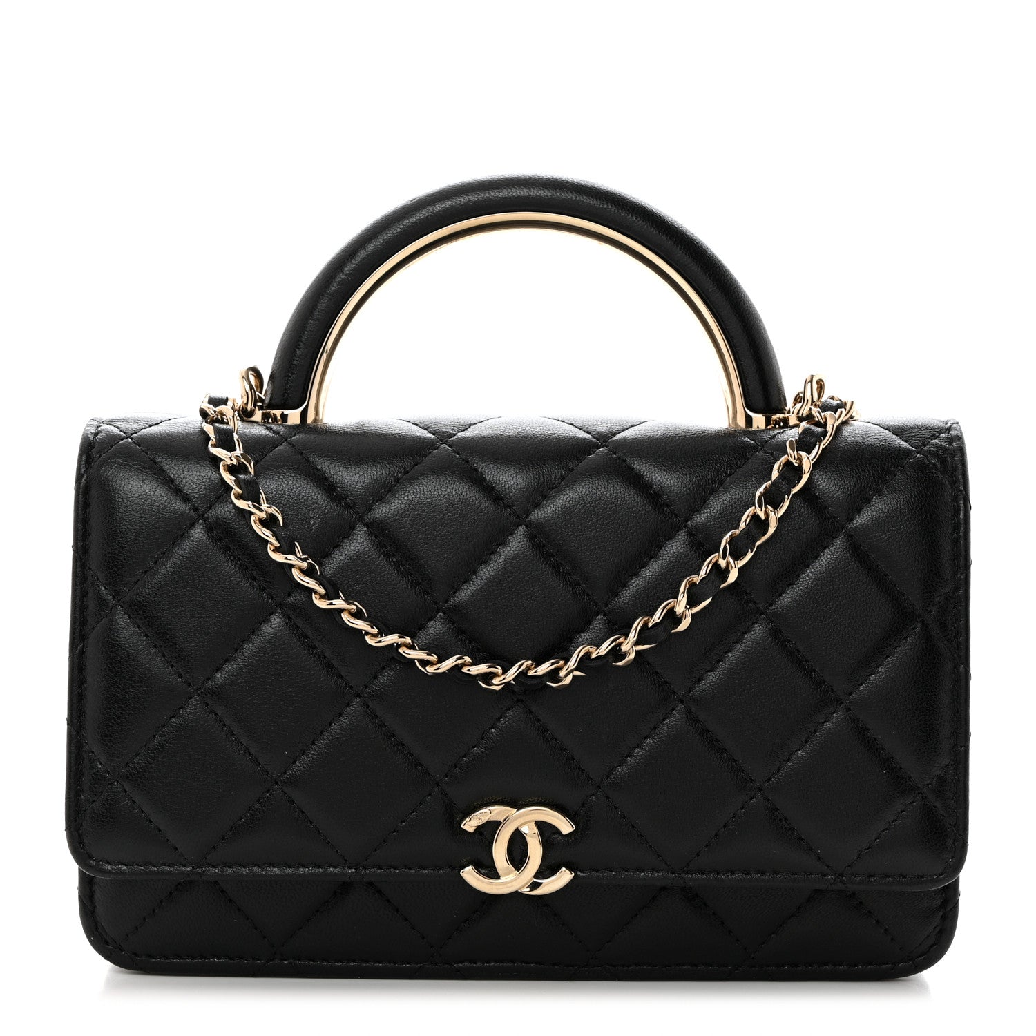 Chanel Lambskin Quilted Top Handle Wallet On Chain WOC Black 1 of 11
