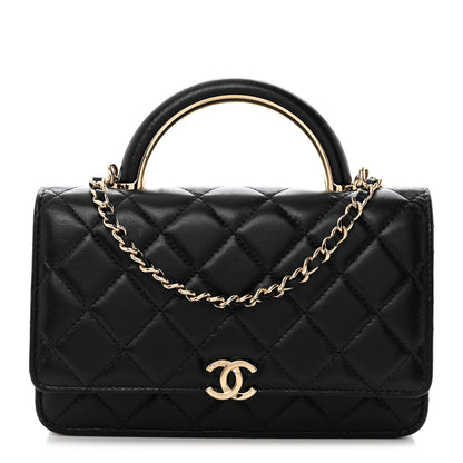 Chanel Lambskin Quilted Top Handle Wallet On Chain WOC Black 1 of 11